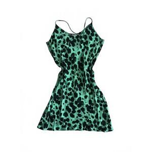 Topshop Green and Black Animal Print Slip Dress
